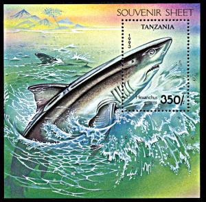 Tanzania 1143, MNH, Sharks souvenir sheet