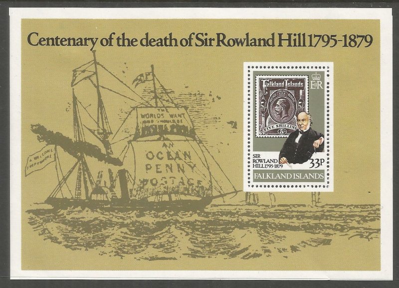 FALKLAND ISLANDS  294  MNH,  S.S.,  CENTENARY OF THE DEATH OF SIR ROWLAND HILL