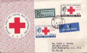 Hong Kong 1963 Red Cross Centenary First Day Cover Registered Air Mail