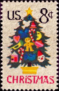 1973 8c Christmas Needlepoint Tree, Ornaments Scott 1508 Mint F/VF NH 