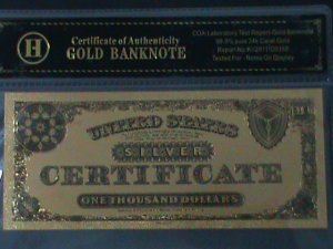 ​UNITED STATES- 24 KARAT GOLD REPLICA $1000 SILVER DOLLARS-VF WITH CERTIFICATE