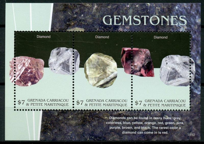 Grenadines Grenada Minerals Stamps 2018 MNH Gemstones Gems Diamonds 3v M/S