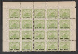 PAPUA 1917 LAKATOI ONE PENNY ON 1/2D MNH ** BLOCK OF 20 WMK REVERSED