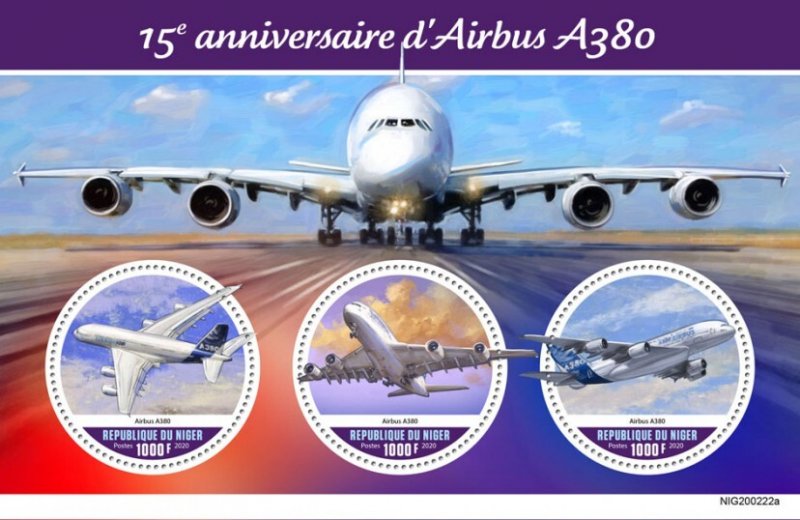 NIGER - 2020 - Airbus A380 - Perf 3v Sheet - Mint Never Hinged