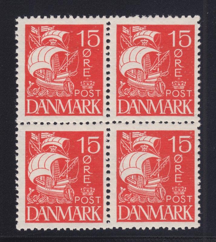 Denmark Sc 192 MNH. 1927 15o Ship, choice block of 4