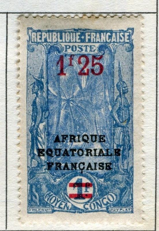 FRENCH COLONIES CONGO;  1924 surcharged EQUATORIALE Optd. Mint hinged 1.25Fr