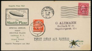 Zeppelin Mail Shuttle Plane Special Airmail Ocean Air Express 1936 USA Germany