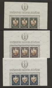 Croatia 1942 Labour Front set of 3 in strips of 3 sg.74-6 MNH