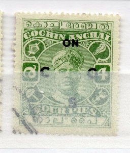 India Cochin 1948-49 Early Issue used Shade of 4p. Optd NW-16220