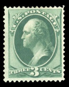 United States, 1870-1888 #158 Cat$110, 1873 3c green, hinged