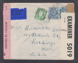 Ireland Sc 65, 70, 76 on 1942 DOUBLE CENSORED air mail cover to USA