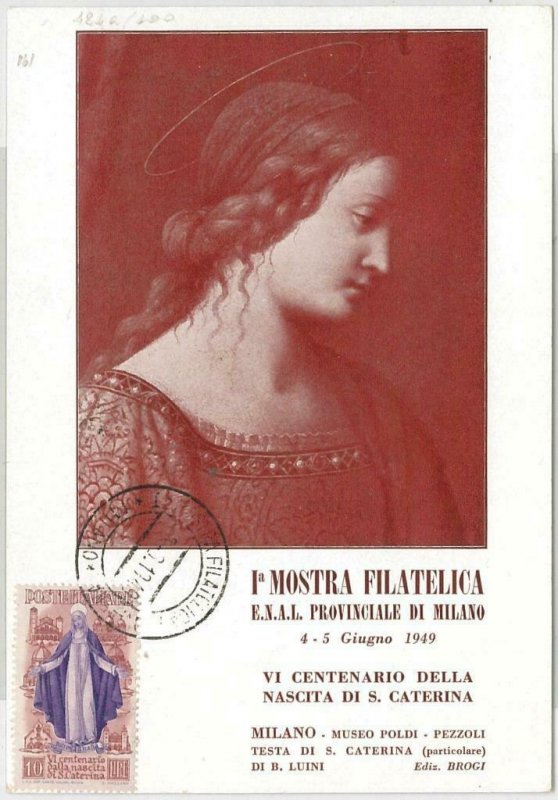 54548 - ITALY - POSTAL HISTORY: MAXIMUM CARD - 1949 RELIGION ART-