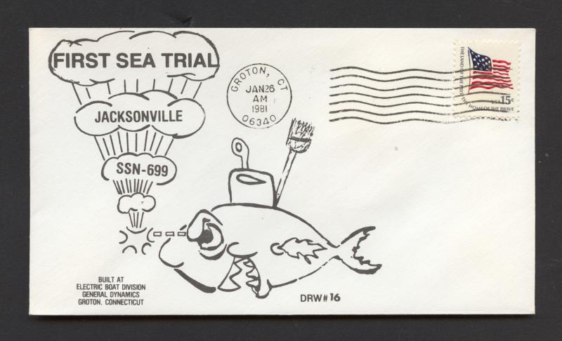 NAVAL COVER - USS JACKSONVILLE SSN-699 - 1st SEA TRIAL - DON WILSON CACHET