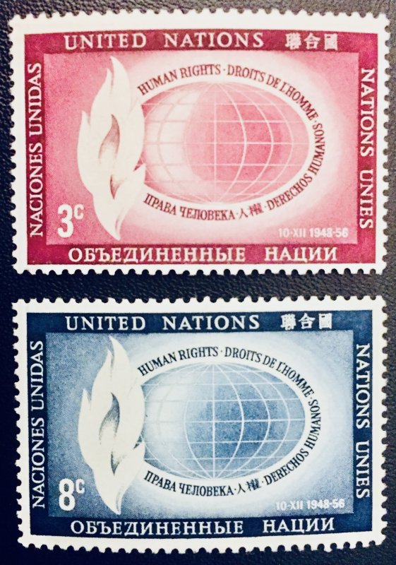 United Nations NY #47-48 3¢ and 8¢ Flame and Globe (1956) MNH