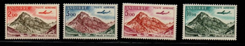 Andorra (Fr) Sc C5-8 1961 Airplane over Mountain airmail stamp set mint NH