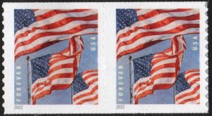SC#5656 (Forever) U.S. Flags Coil Pair: BCA (2022) SA