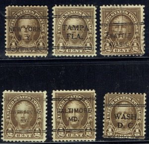 1926 six .5c 4th Bureau (653) with DLE PRECANCELS from various cities & states.