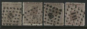 Belgium 1867 4-30 centimes used different Numeral cancels