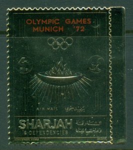 Sharjah 1972 Mi#1048A Summer Olympics Munich Red Opt Gold Foil embossed MLH