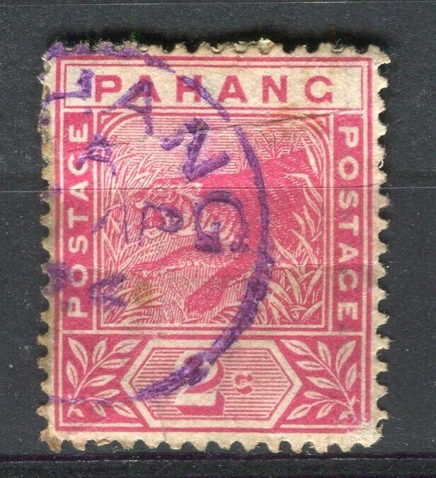 MALAYA STATES; PAHANG 1890s classic Tiger issue fine used 2c. Purple Postmark