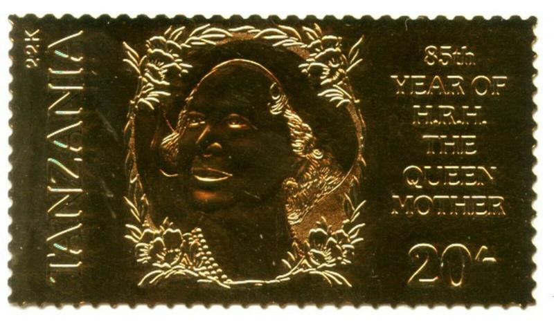 TANZANIA Similar to Sc#268 1985 Queen Mother 22K Gold Foil Stamp Mint NH