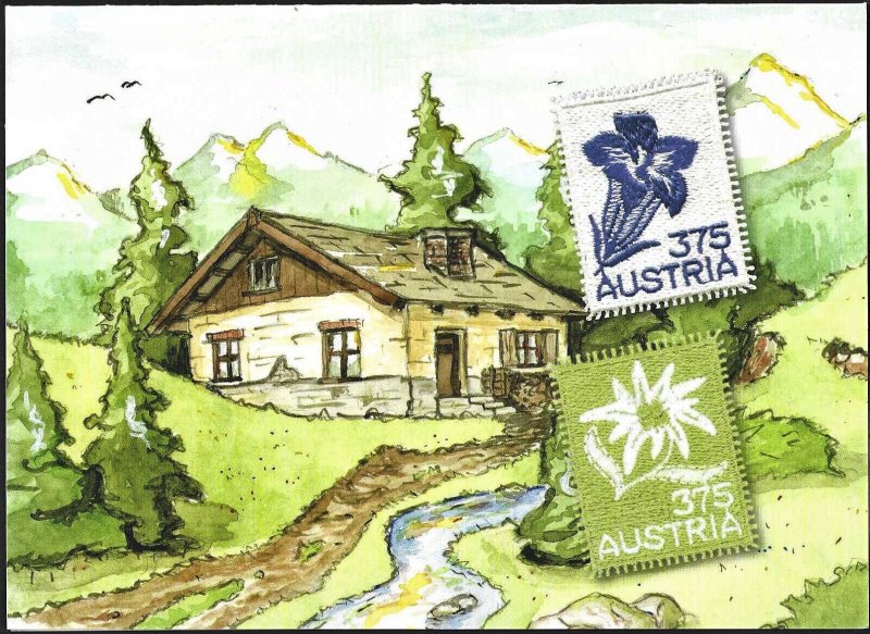 2008 Austria Flowers, Edelweiss and Gentian, Beautiful FDC Folder! LOOK! 