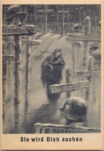 Mint WW2 USSR Patriotic German Forgery Postcard She Will Look for You RARE