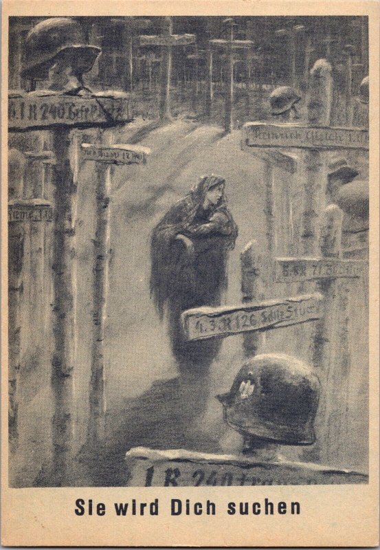 Mint WW2 USSR Patriotic German Forgery Postcard She Will Look for You RARE