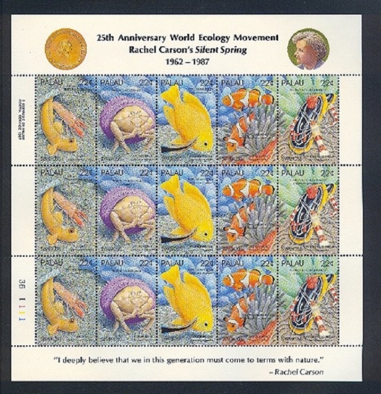 PALAU SC# 178-182 WORLD ECOLOGY MOVEMENT RACHEL CARSON'S SILENT SPRING   MNH