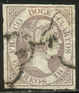 SPAIN #7 Used VF - 1851 12c Lilac