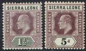 SIERRA LEONE 1904 KEVII 11/2D AND 5D WMK MULTI CROWN CA 