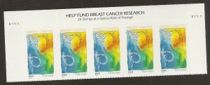 US B5 Breast Cancer First Class Semipostal header strip 5 S1111111 MNH 2014