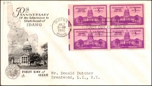 Scott 896 3 Cents Idaho Artcraft FDC Typed Address Block Planty 896-9