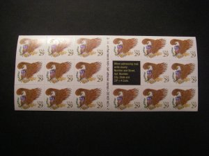 Scott 2595a, 29c Brown Eagle, Pane of 17, #B4444 3, Type B liner, MNH Beauty