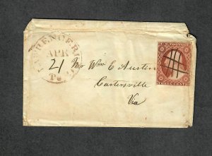 Tennessee 19th Century Cover Lawrenceburg April 21 1852 Sc#10a With Letter