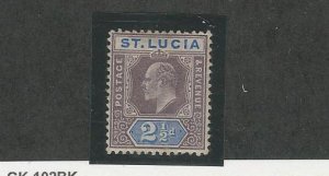 St. Lucia, Postage Stamp, #52 Mint Hinged WMK3, 1904, JFZ