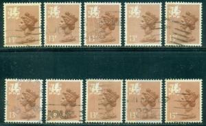 GREAT BRITAIN WALES SG-W38, SCOTT # WMMH-21, USED, 10 STAMPS, GREAT PRICE!