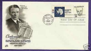 1856  SINCLAIR LEWIS 14c 1985, U/A ARTCRAFT FIRST DAY COVER.