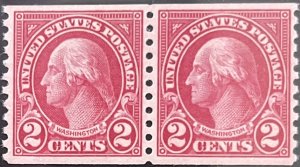 Scott #599 1923 2¢ G. Washington rotary perf. 10 vertically unused hinged pair