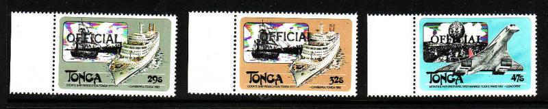 Tonga-Sc #O68-70-unused,NH Official set-Planes-Ships-1983-self-adhesives-