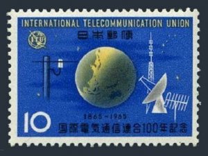 Japan 840 3 stamps, MNH. Mi 888. ITU-100, 1965. Globe, Communication equipment.