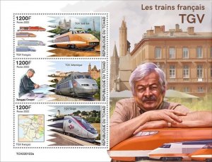 Chad - 2022 French TGV Trains, Atlantique, Ouigo - 3 Stamp Sheet - TCH220122a