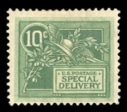 United States, Special Delivery #E7 Cat$65, 1908 10c green, heavy hinge remnant