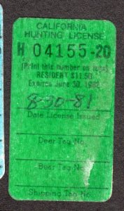 California Hunting License # CAHV-20  1981-82    Lot 200532