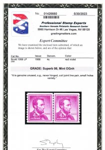 MOstamps - US #1058 Mint OG NH LP Grade 98 with PSE Cert -Lot # MO-4866 SMQ $260