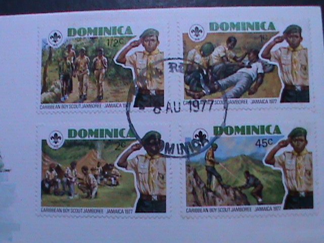 DOMINICA-1977  FDC-INTERNATIONAL SCOUTING DAY-FANCY CANCEL FDC USED.XF.