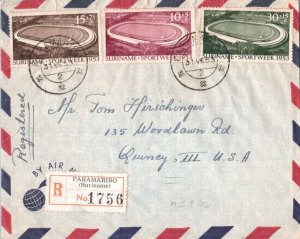 Suriname 10c+5c, 15c+7 1/2c, and 30c+15c Sportweek semipostals 1953 Paramarib...