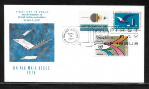 United Nations NY C19-C21 1974 Airmail WFUNA Cachet FDC First Day Cover