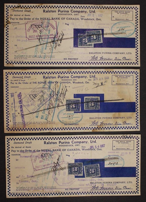 CANADA REVENUE FX96 EXCISE TAX STAMPS USED ON CHEQUES WHOLESALE LOT