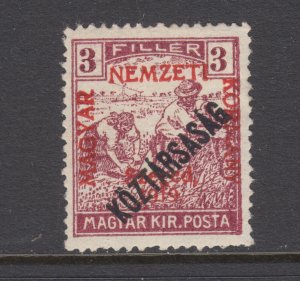 Hungary Sc 11N20 MLH. 1919 3f Sowers with red ovpt instead of green, sound, VLH